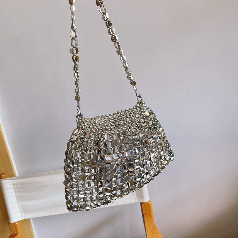 Vintage bling shiny handmade beaded real bag metallic sequin bag shoulder underarm bag crossbody bag