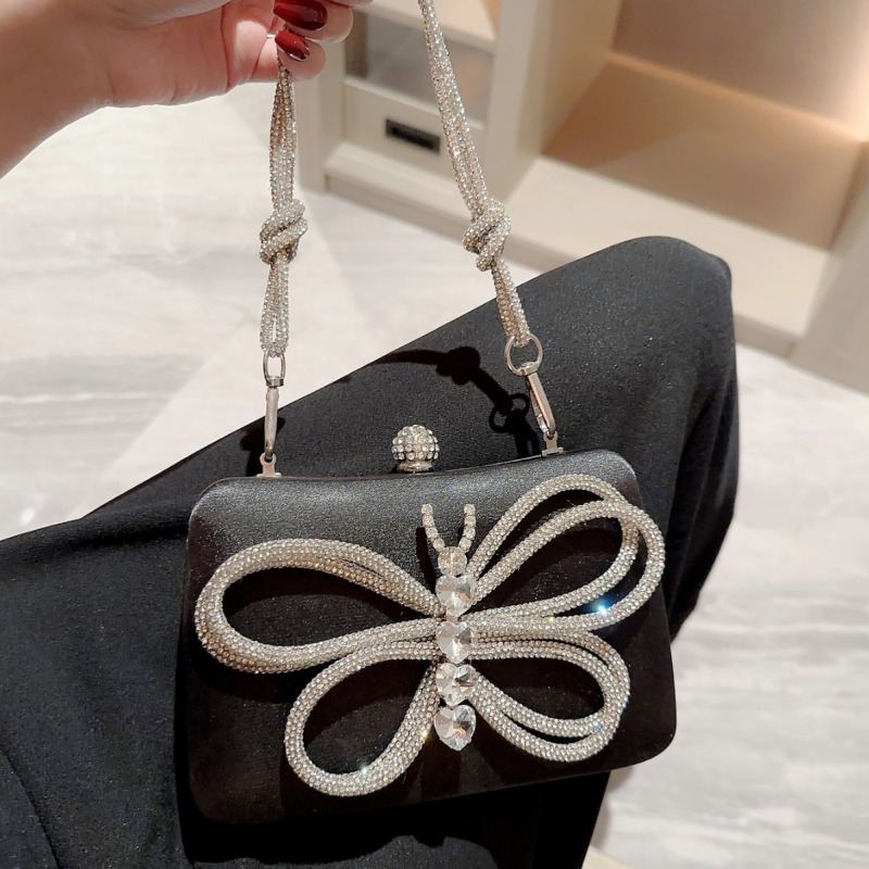 Shiny rhinestone bow box bag small square bag crossbody bag hand holding tote cosmetic bag banquet clutch