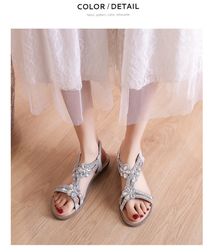 women shoes new style work-style rhinestone flower sandals cross-border plus size women's sandals travel travel wedge heels