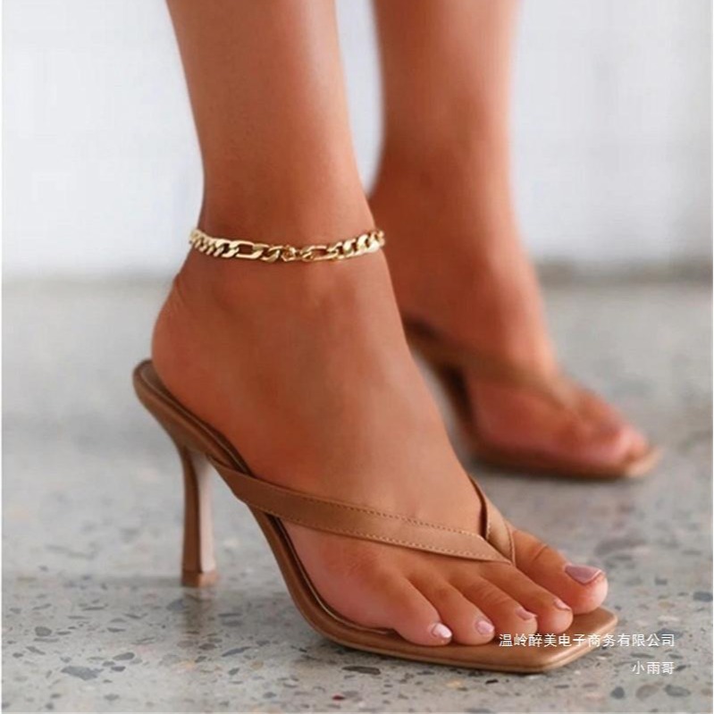 Summer new high-heeled herringbone sandals square toe high heel fashion slippers