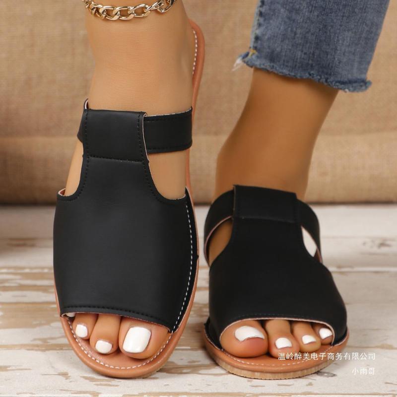 European and American Foreign trade plus size flat open toe slippers women's summer new solid color Fish Mouth beach slippers wish