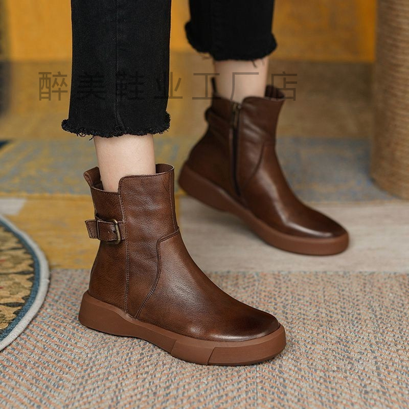 Cross-border European and American plus size Martin boots women's wish Foreign Trade British platform single-layer boots retro flat bottom Amazon ankle boots