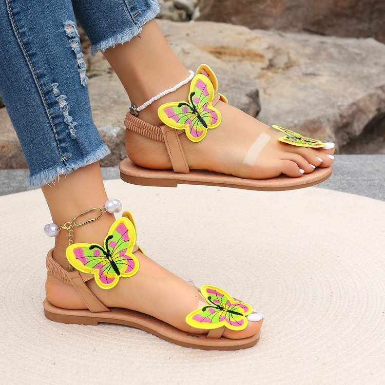European and American Foreign trade lightweight plus size Flip-toe flat sandals women's bow elastic band beach slippers sandal