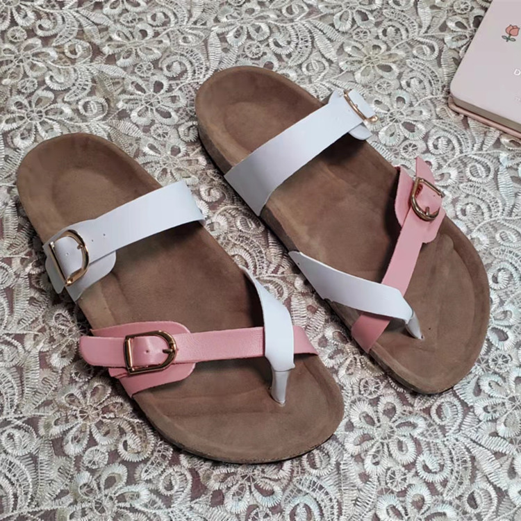 Summer cross-border foreign trade plus size flip-flops Women's Flat color-blocking sandals outdoor cork sole beach shoes