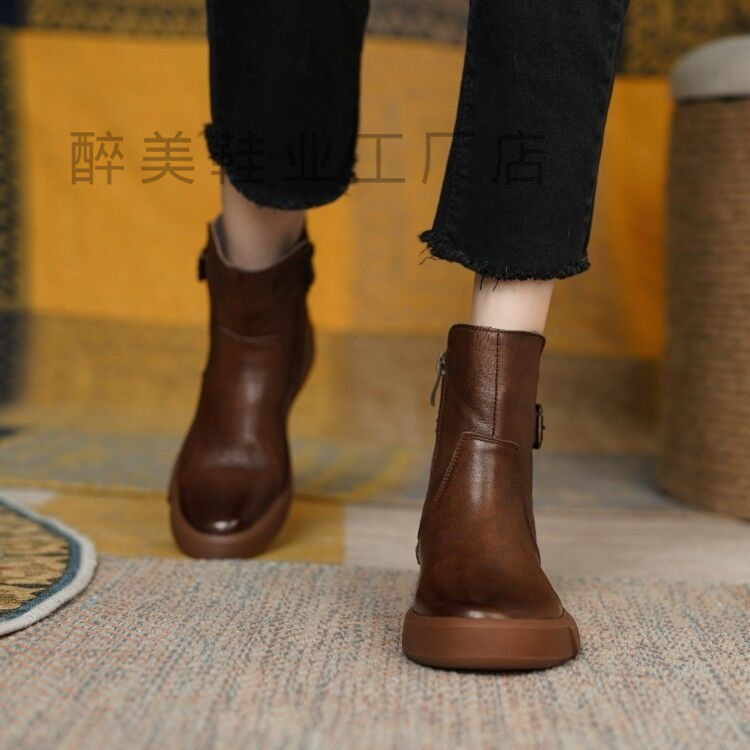 Cross-border European and American plus size Martin boots women's wish Foreign Trade British platform single-layer boots retro flat bottom Amazon ankle boots