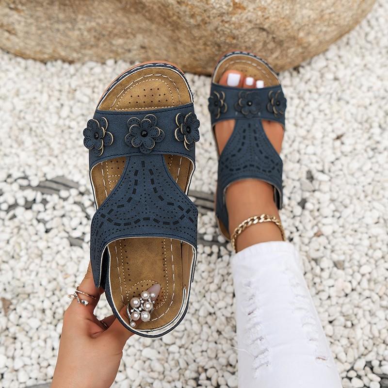 Foreign trade Southeast Asia New plus size platform flower sandals women's retro wedge beach slippers wish independent station