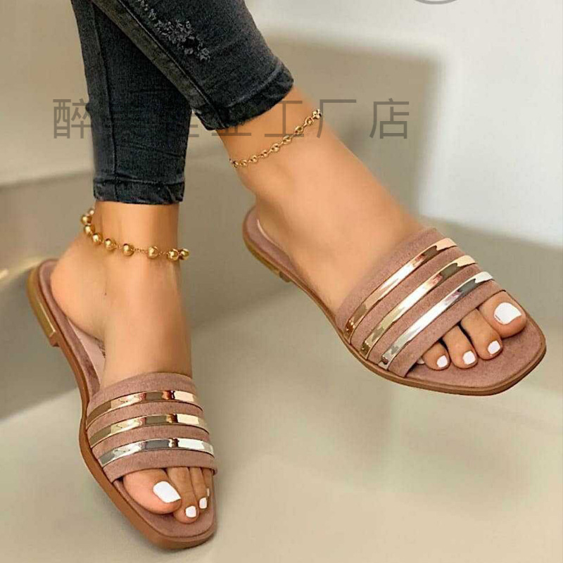 Amazon ebay sandals summer new flat plus size 43 hollow outdoor slippers women