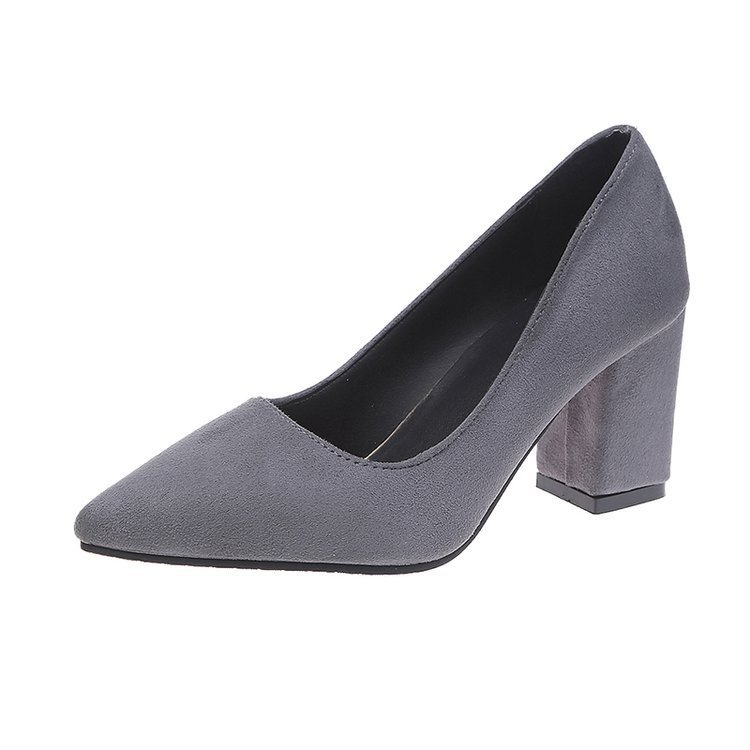 European and American Foreign trade plus size high heel suede pumps women's chunky heel low-cut pointed toe fashion shoes Ladies shoes in stock