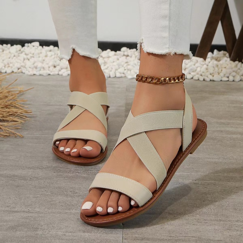 European and American Foreign trade flat elastic band plus size sandals women's cross-border Roman style outerwear beach slippers independent station