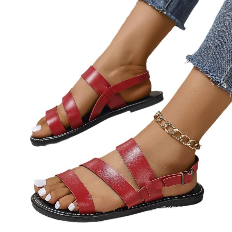 European and American Foreign trade plus size buckle flat sandals women's cross-border retro one-word buckle beach slippers sandal