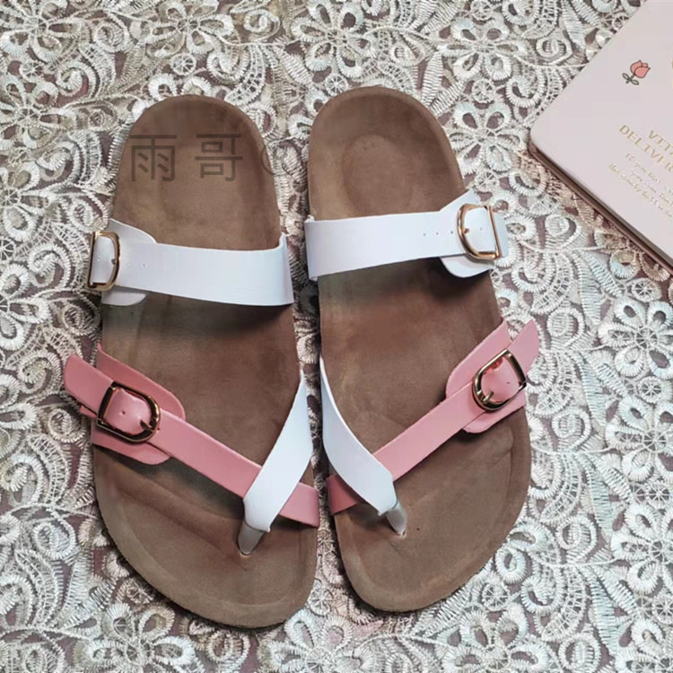 Summer cross-border foreign trade plus size flip-flops Women's Flat color-blocking sandals outdoor cork sole beach shoes