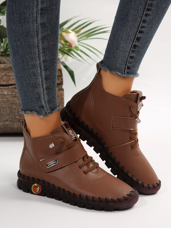 European and American Foreign trade plus size short thin leather boots Women's British style high-top stitching magic stick sneakers wish independent station