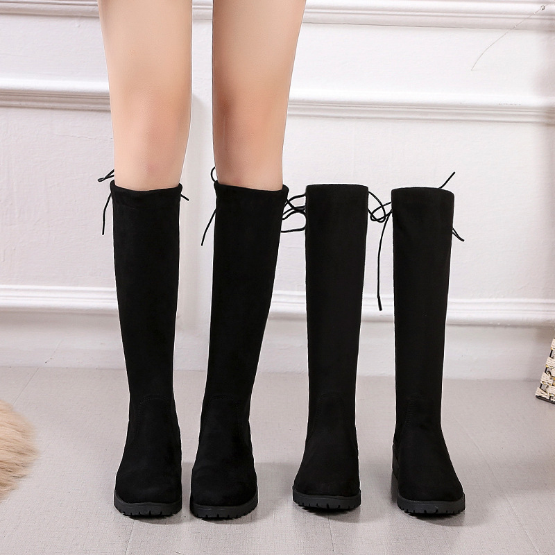 European and American Foreign trade round head chunky heel lace-up tall Knight boots Women's thin low heel thin women's boots wish supply