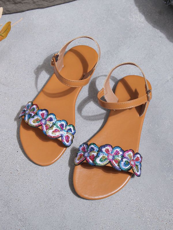 European and American Foreign trade flat buckle strap sandals women's buckle plus size bow beach slippers wish supply