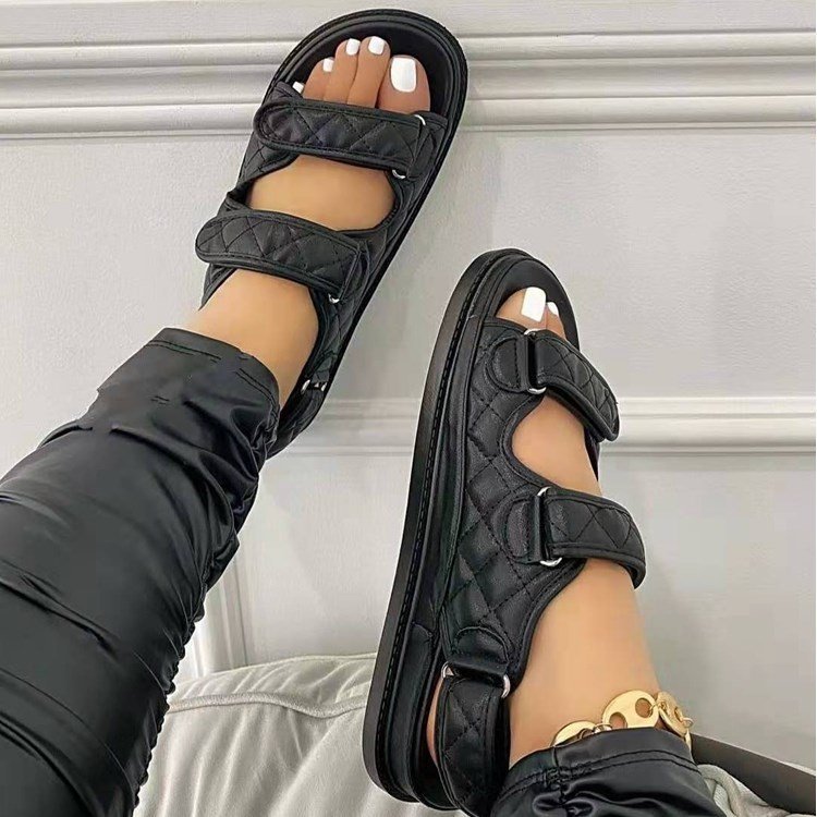 European and American Foreign trade plus size Velcro platform sandals women's solid color sports style flat beach slippers sandal