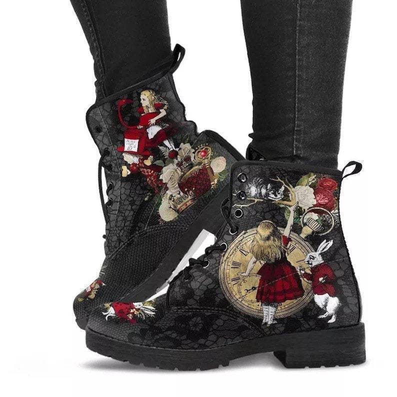 European and American Foreign trade Winter plus size leather Martin boots female gothic print British leather boots wish tooling combat boots