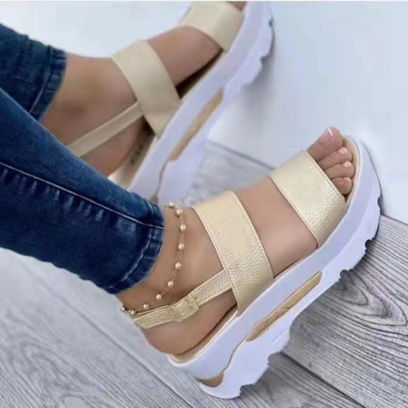 Foreign trade cross-border summer one-strap platform sandals for women buckle wedge plus size beach slippers Sandal