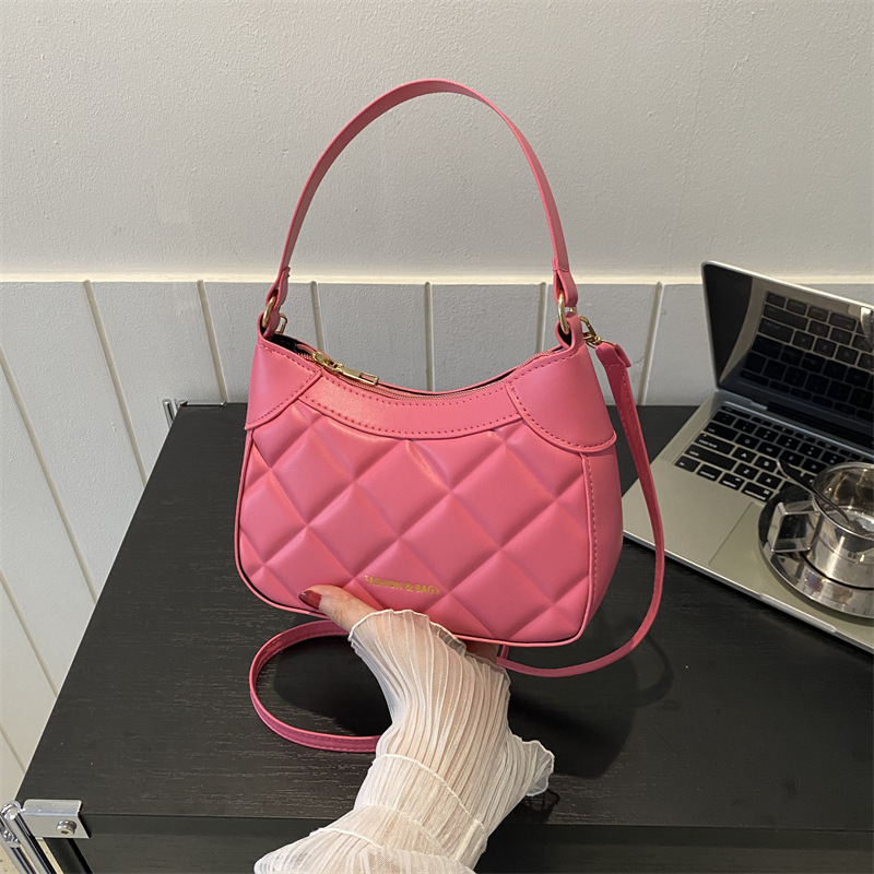 Women's bag new fashionable stylish texture casual candy color indentation rhombus Korean style shoulder underarm bag