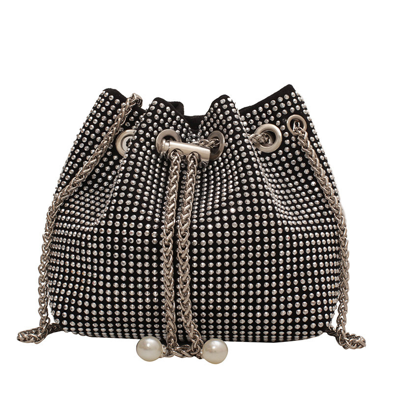 Casual bucket bags women's bag new simple fashion full diamond large capacity shoulder messenger bag rhinestone bag tide