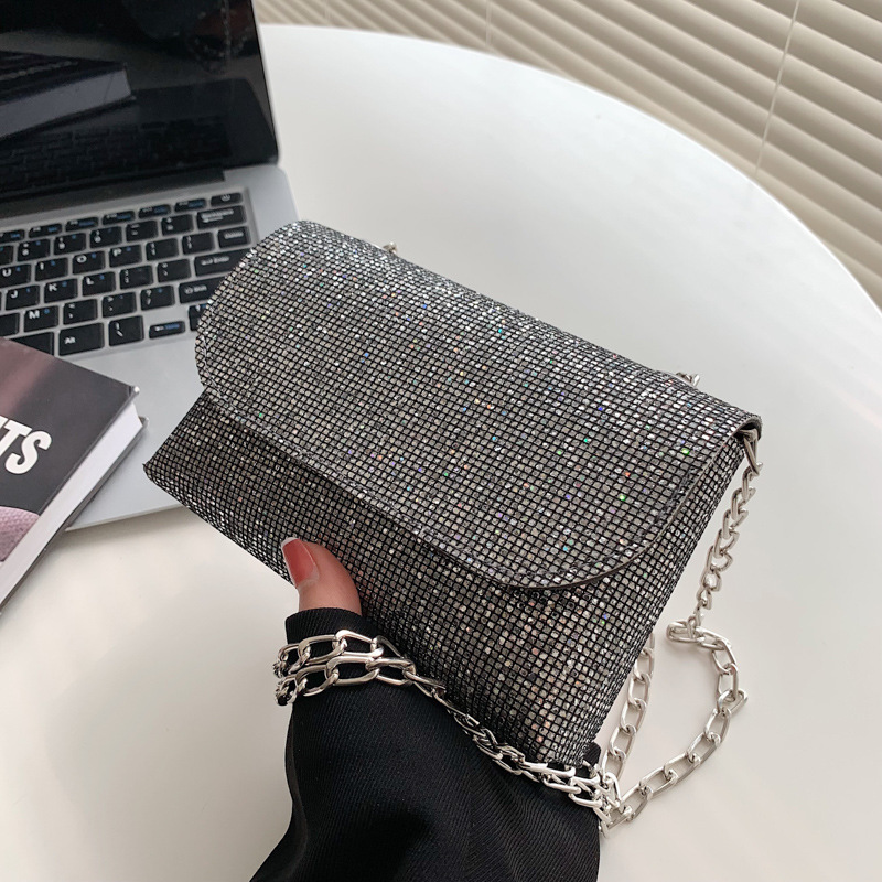Sequined small square bag new summer fashionable new chain bag portable shoulder bag women's fashion trendy bags
