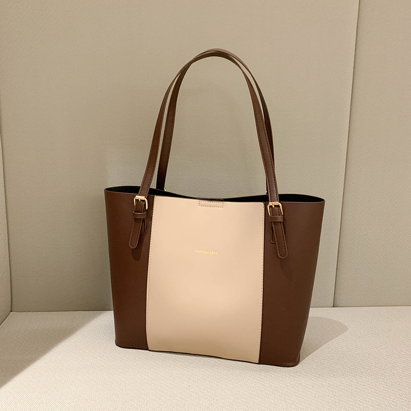 New Korean style color matching large capacity tote bag women's fashion out portable casual spring women's bag western style shoulder bag