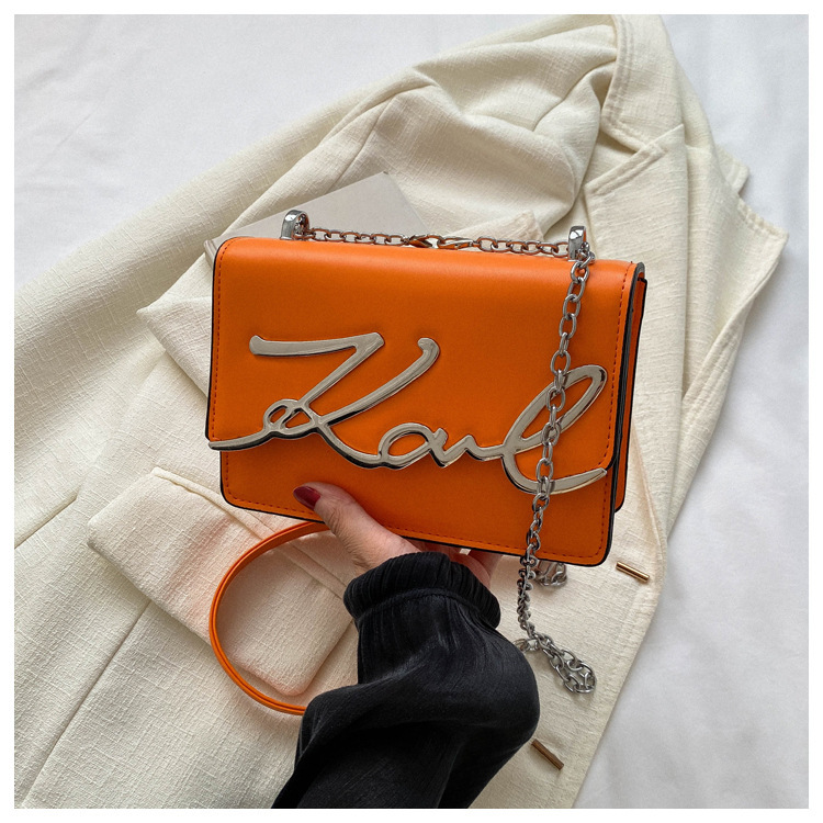 New metal letter chain large capacity casual contrast color simple shoulder crossbody portable square pouch women