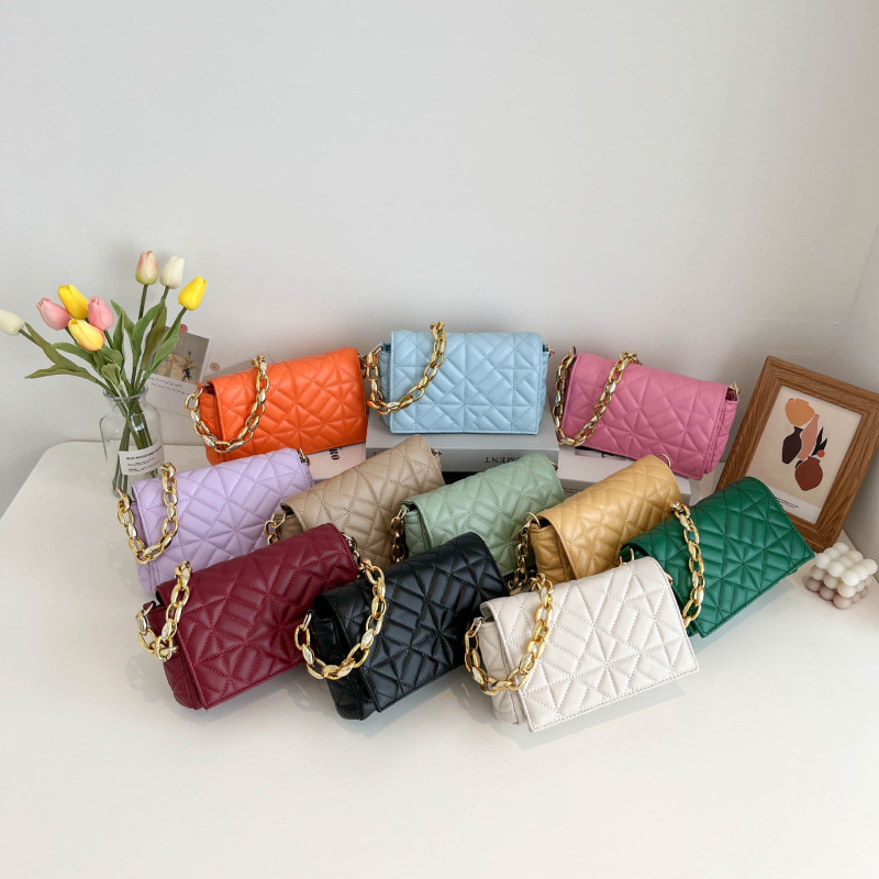 Solid color simple thick chain summer new Korean style fashion embroidery thread shoulder portable underarm small square women's bag