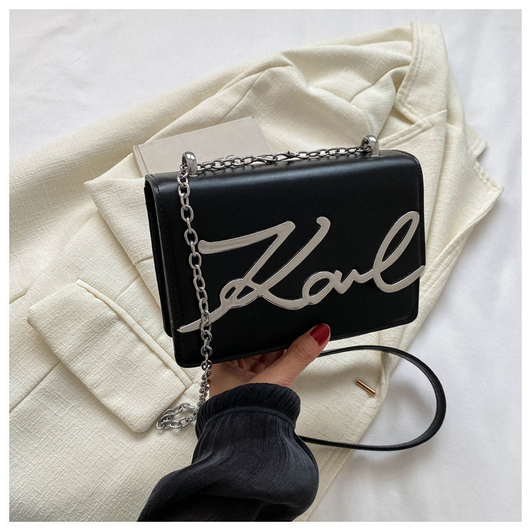 New metal letter chain large capacity casual contrast color simple shoulder crossbody portable square pouch women