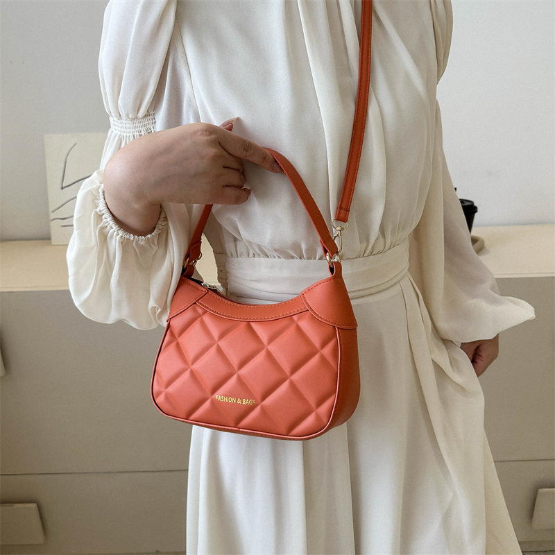 Women's bag new fashionable stylish texture casual candy color indentation rhombus Korean style shoulder underarm bag