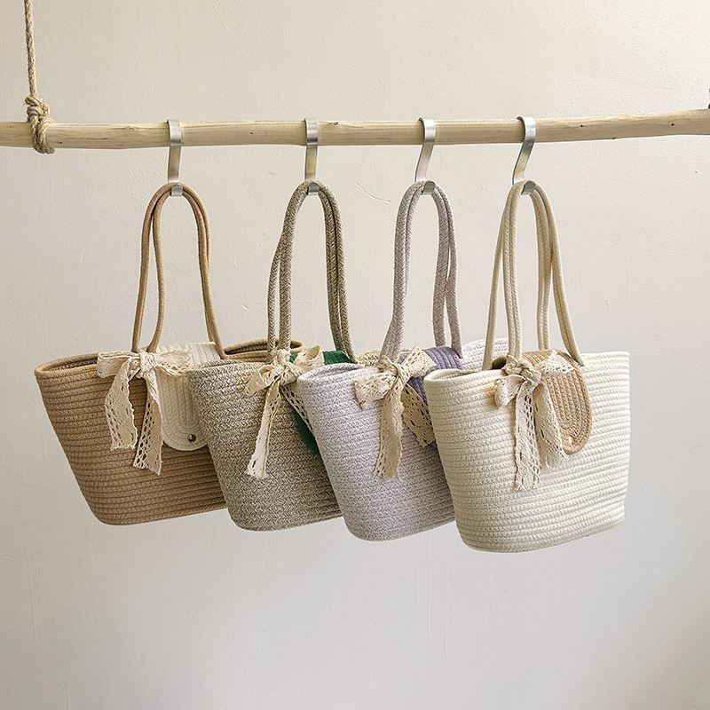 Trendy unique bag women's summer New woven tote bag simple shoulder handbag bucket straw woven
