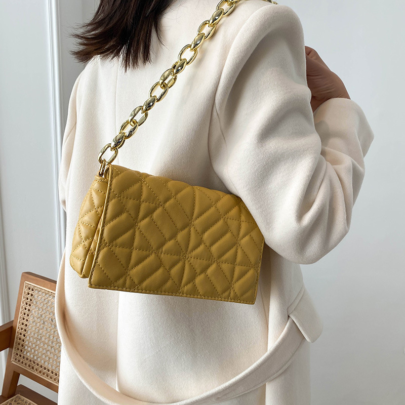 Solid color simple thick chain summer new Korean style fashion embroidery thread shoulder portable underarm small square women's bag