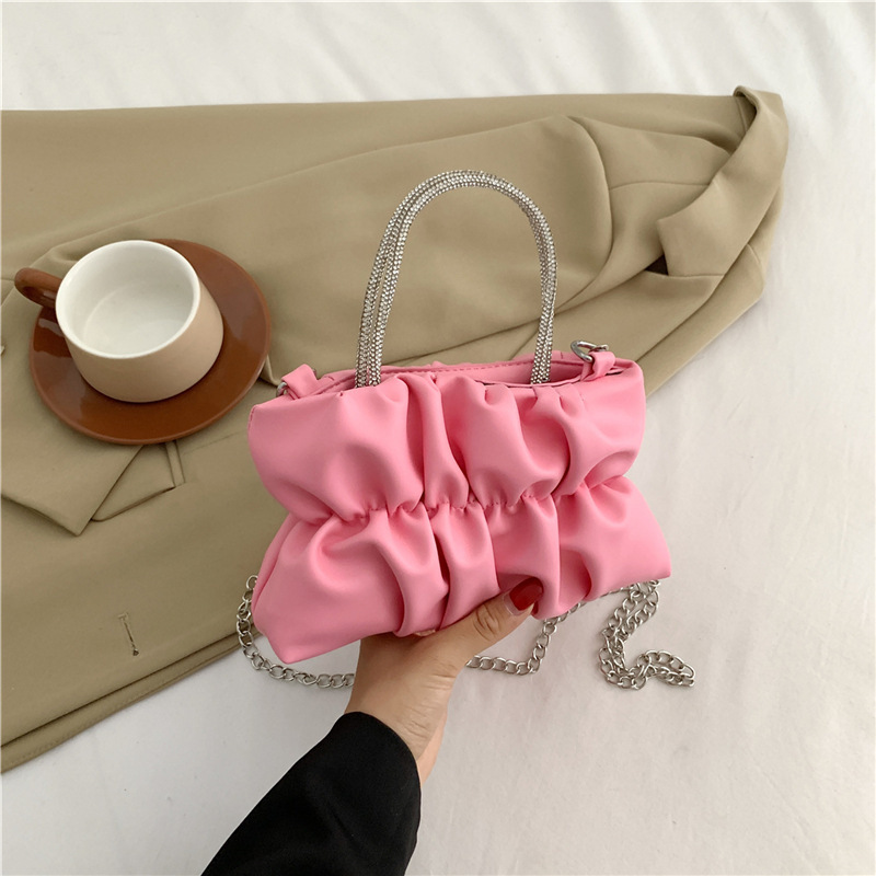 Summer new trendy ladies party pleated cloud chain crossbody rhinestone hand-carrying shoulder bag women