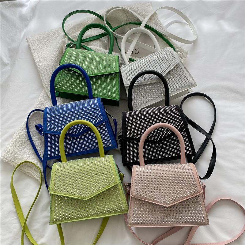 Urban Fashion Light Diamond handbags women's trendy Hong Kong style triangle cover shoulder messenger bag textured small square bag