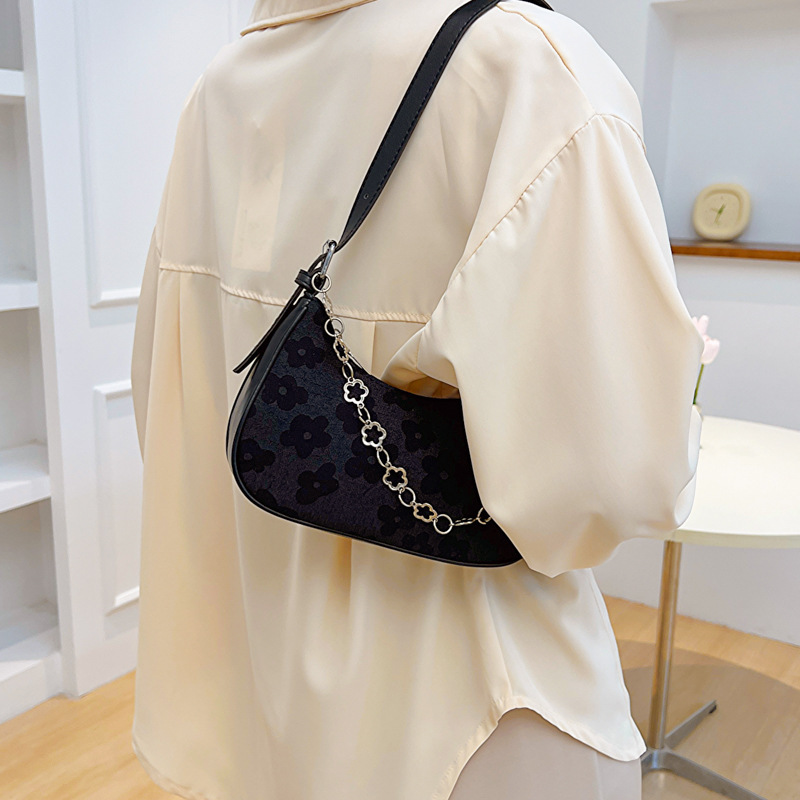 Figured cloth summer bags women's new casual underarm bag Women's Western style chain shoulder baguette women's bag
