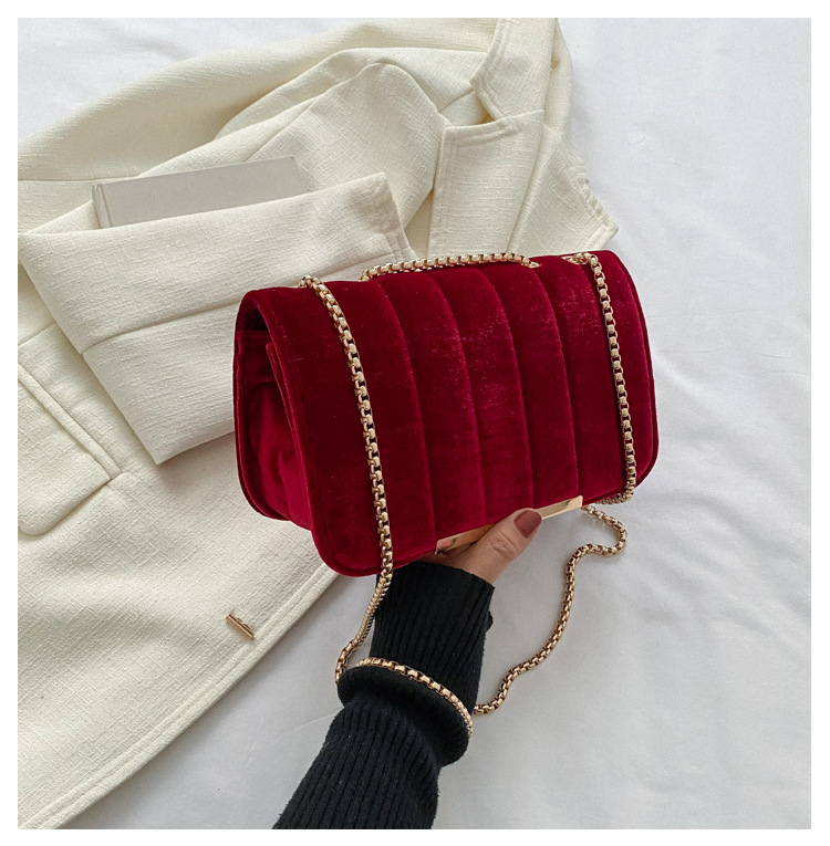 Velvet fashion fashionable small square bag women's spring new western style chain shoulder bag casual simple messenger bag
