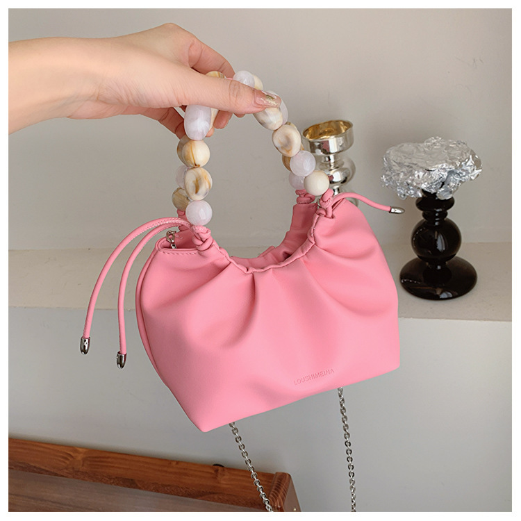 Summer new acrylic Zhenzi chain western style design pleated soft surface chain Women's crossbody handbag bag