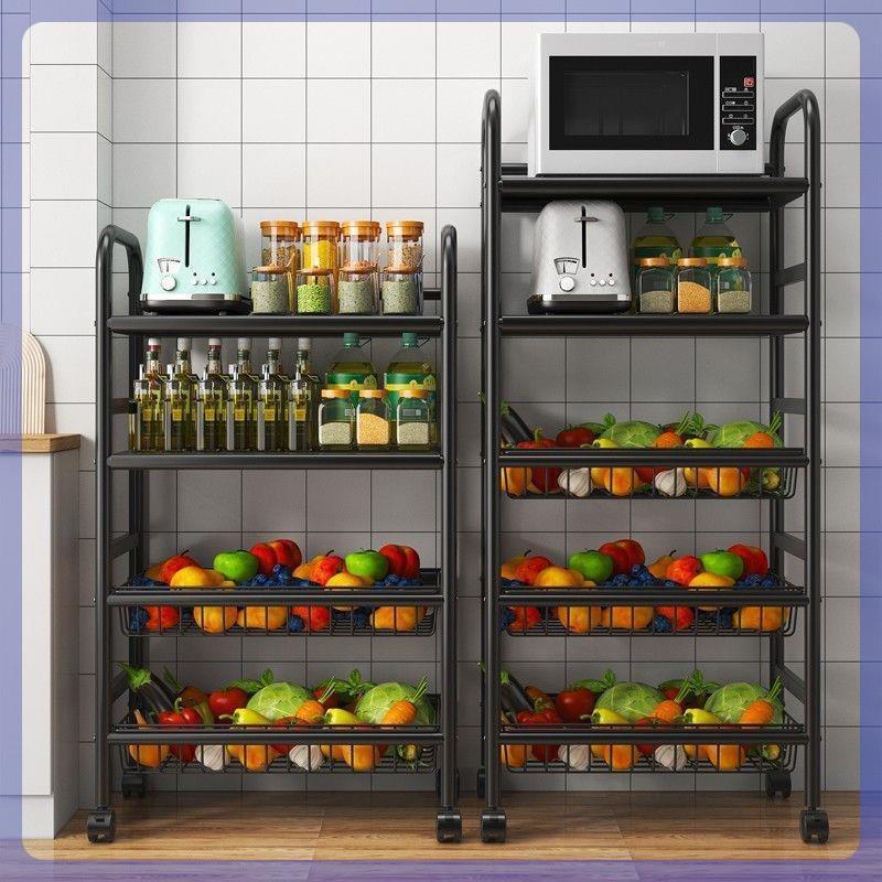 Kitchen storage rack floor-standing household movable multi-layer storage rack with wheels trolley multi-functional vegetable basket rack