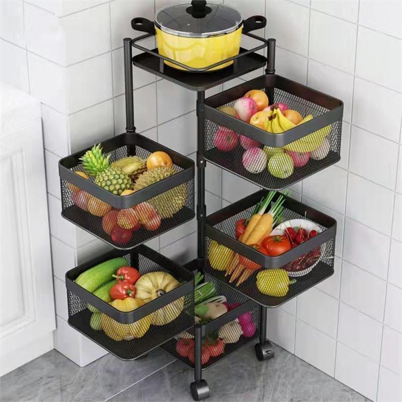 Kitchen vegetable draining sink fruit floor Square vegetable basket rotatable multi-layer corner shelf with pulley