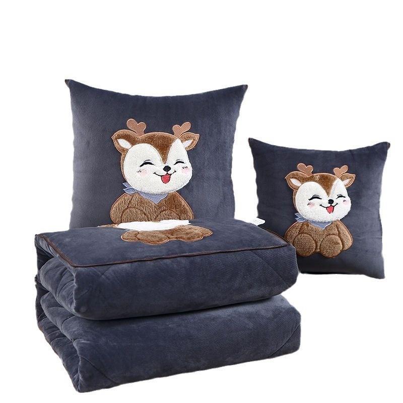 Fleece-lined thickening pillow quilt dual purpose throw pillow quilt two-in-one cartoon office nap quilt deer