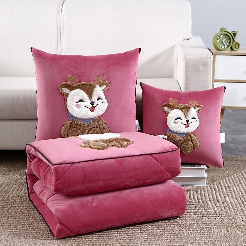 Fleece-lined thickening pillow quilt dual purpose throw pillow quilt two-in-one cartoon office nap quilt deer