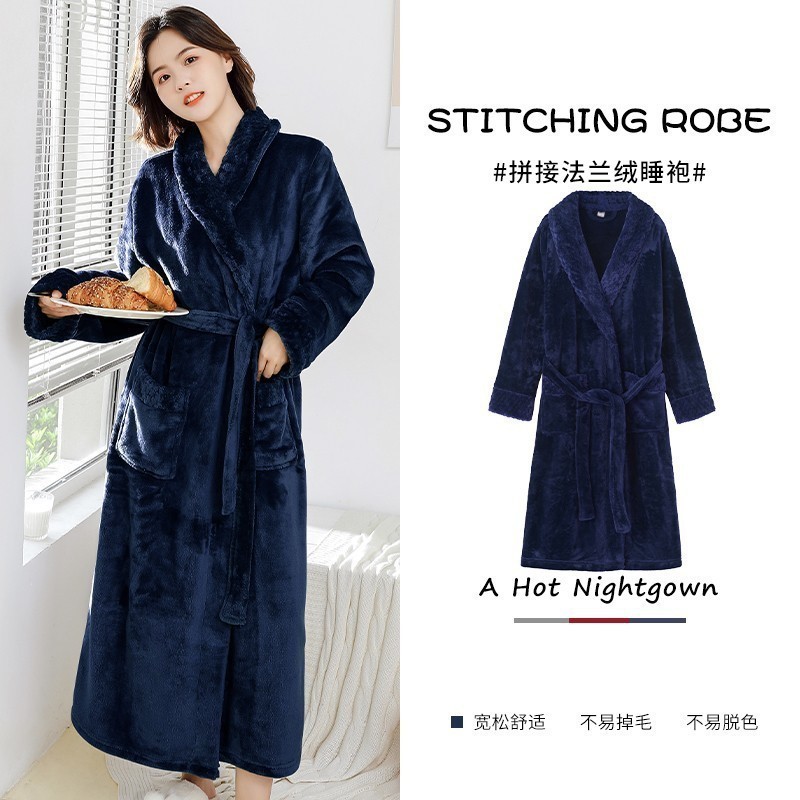 Flannel bathrobe pajamas men's autumn and winter thickening long winter fleece-lined New robe men's coral velvet night-robe