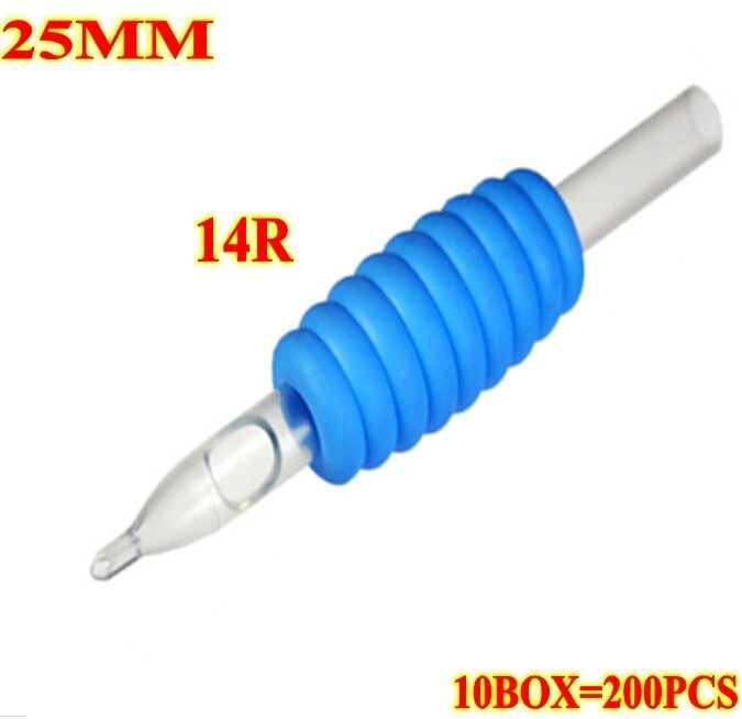 200pcs 14R 25MM Blue disposable grips with clear tips
