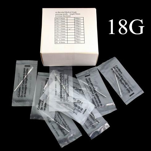 18G Sterilized 2&quot; Body Piercing Needles -BOX OF 100