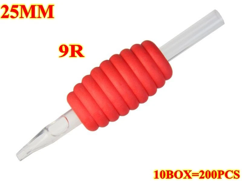 200pcs 9R 25MM Red  disposable grips with clear tips