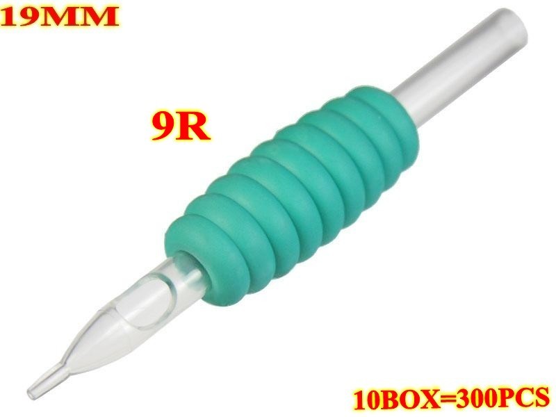300pcs 9R 19MM Green disposable grips with clear tips