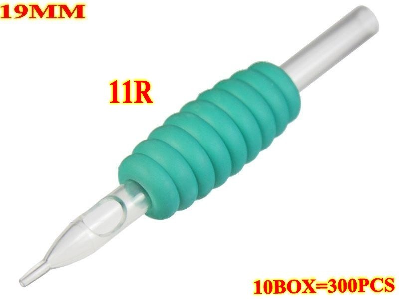 300pcs 11R 19MM Green disposable grips with clear tips