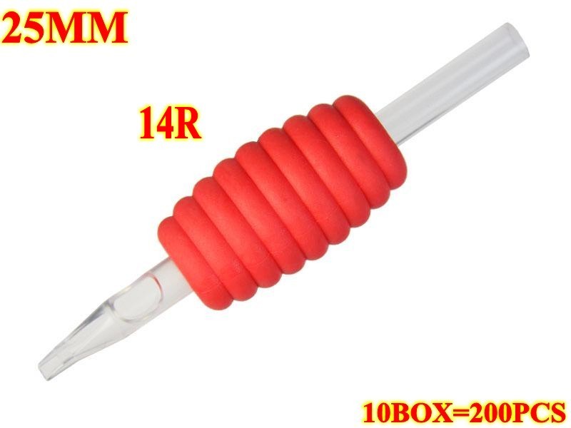 200pcs 14R 25MM Red  disposable grips with clear tips