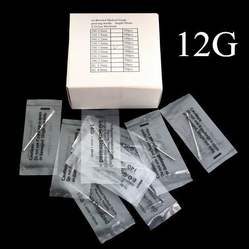 12G Sterilized 2&quot; Body Piercing Needles -BOX OF 100