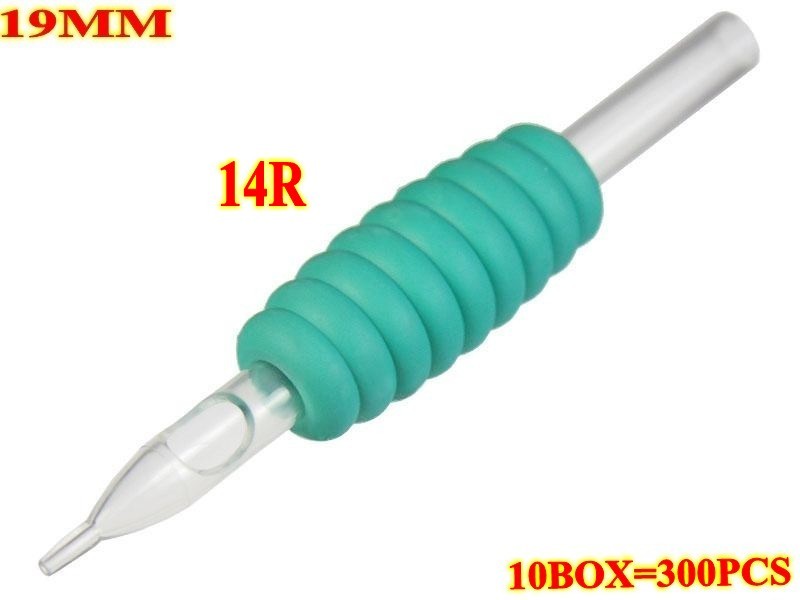 300pcs 14R 19MM Green disposable grips with clear tips