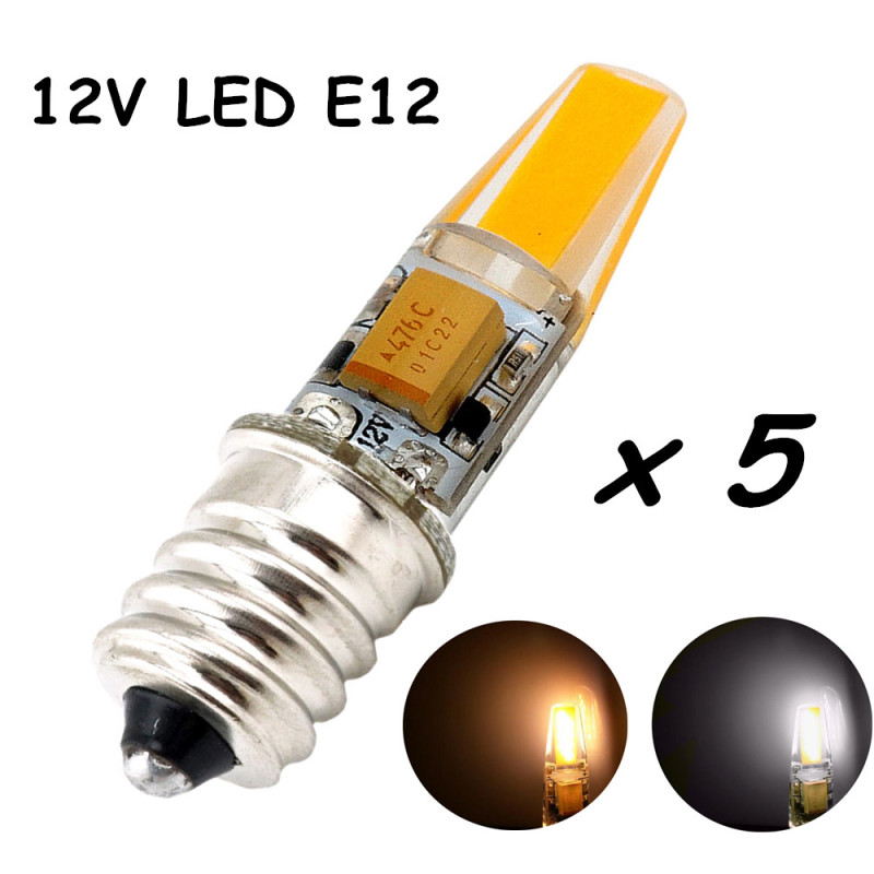12V E12 LED Light Bulb 2W Omni-directional Candelabra Bulb 200lm E12 Base Bulb Lamp Mini Silicone LED Lights-Pack of 5